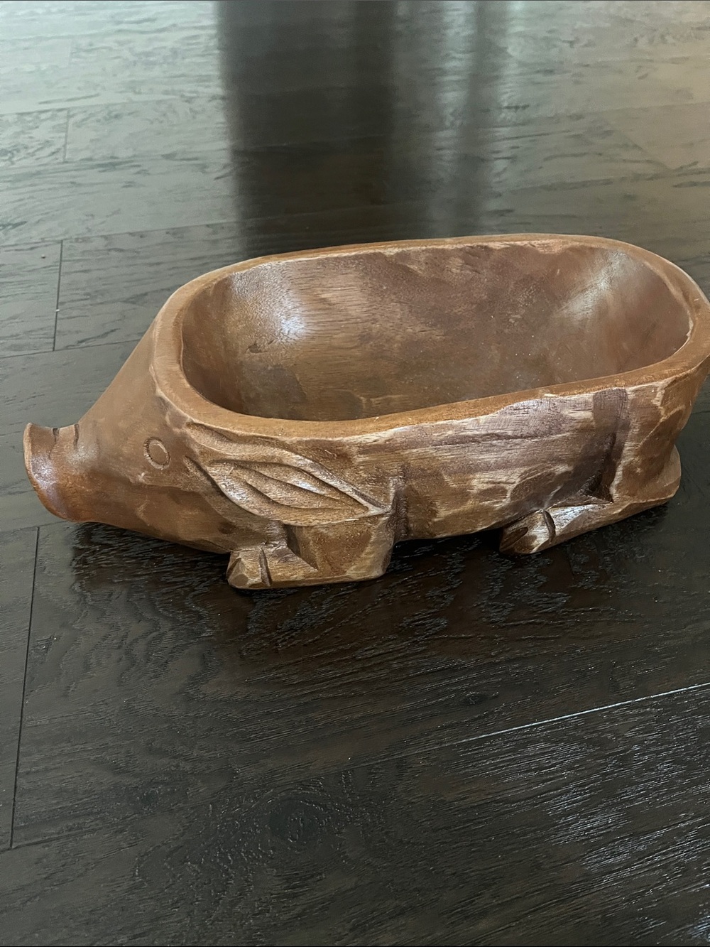 Vintage Wooden Hand-carved Pig Bowl